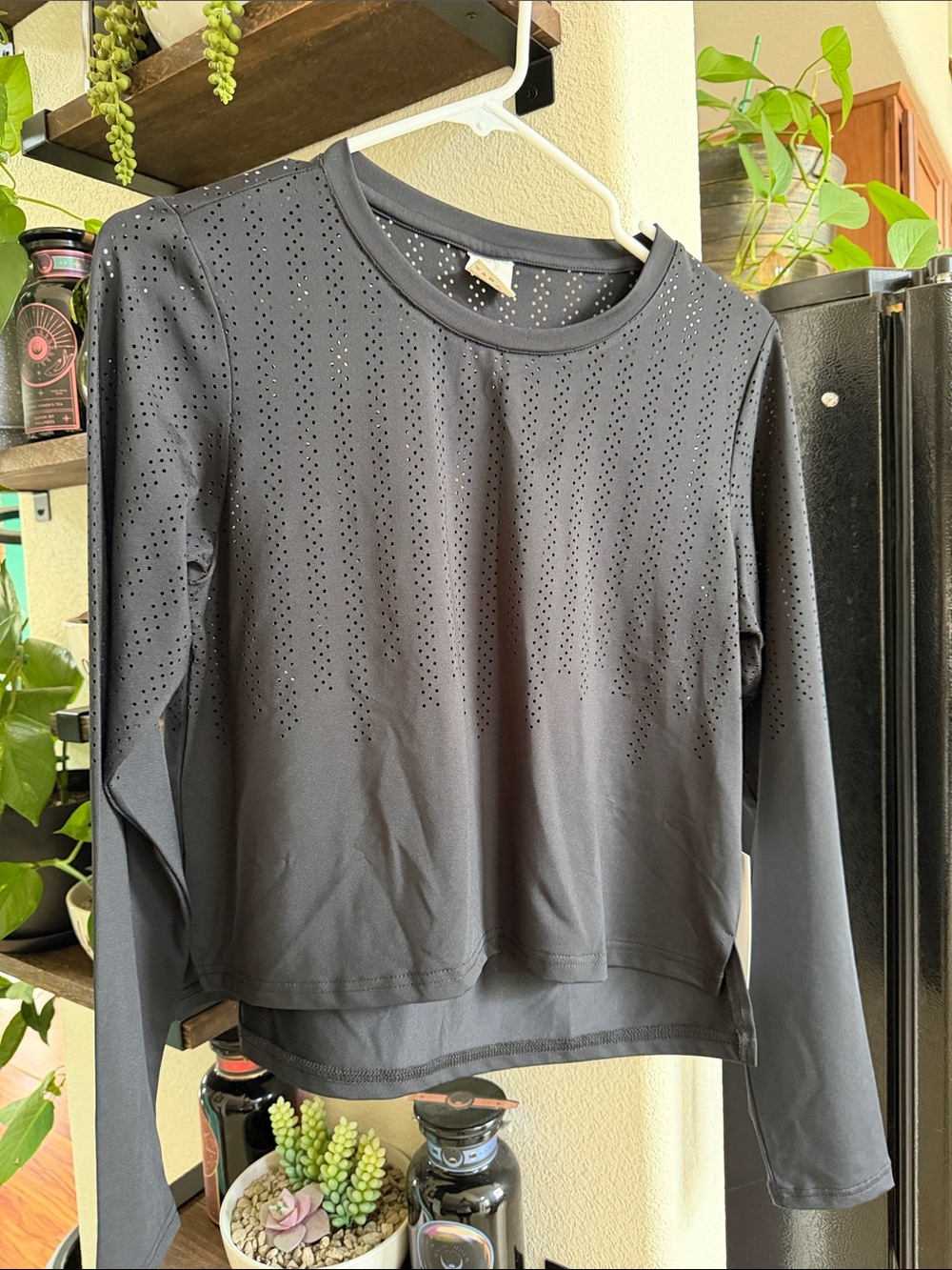 ZYIA Black Long Sleeve Perforated Athletic Top